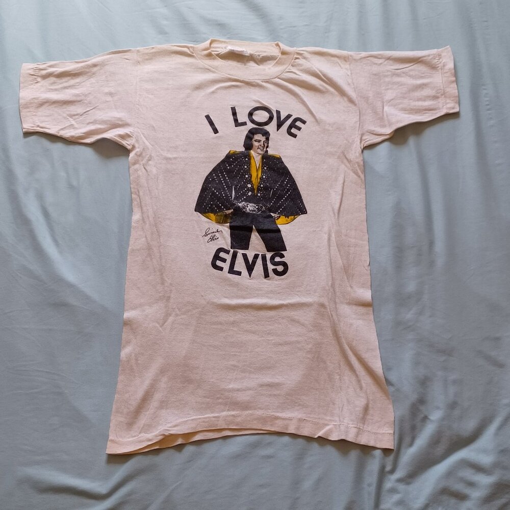 1970s Stylewise Light Pink Elvis Presley "I Love Elvis" T-Shirt Youth Size Small